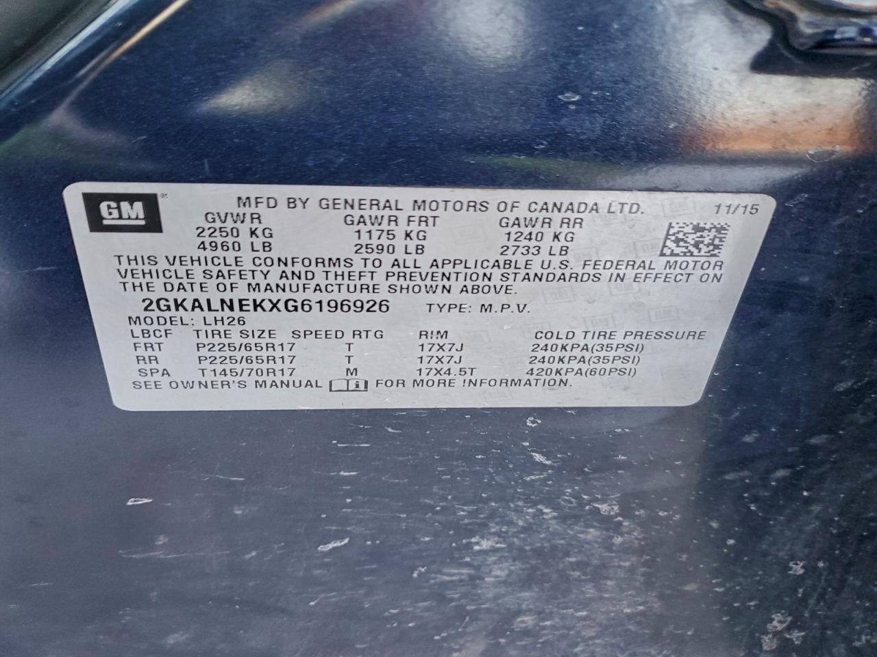 Lot #3302884916 2016 GMC TERRAIN SL