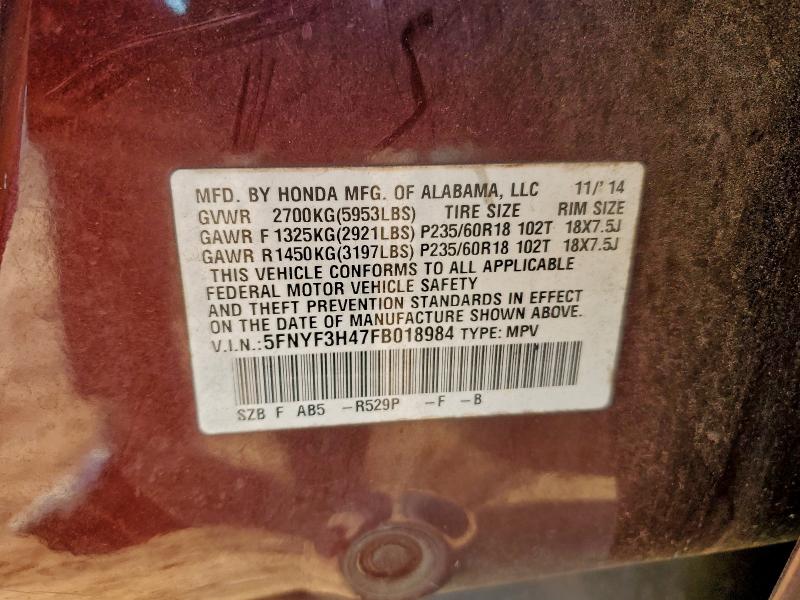 2015 HONDA PILOT EX #3315828343