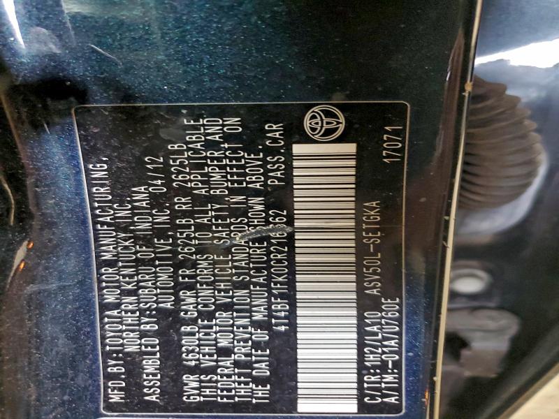 2012 TOYOTA CAMRY BASE #3317760125