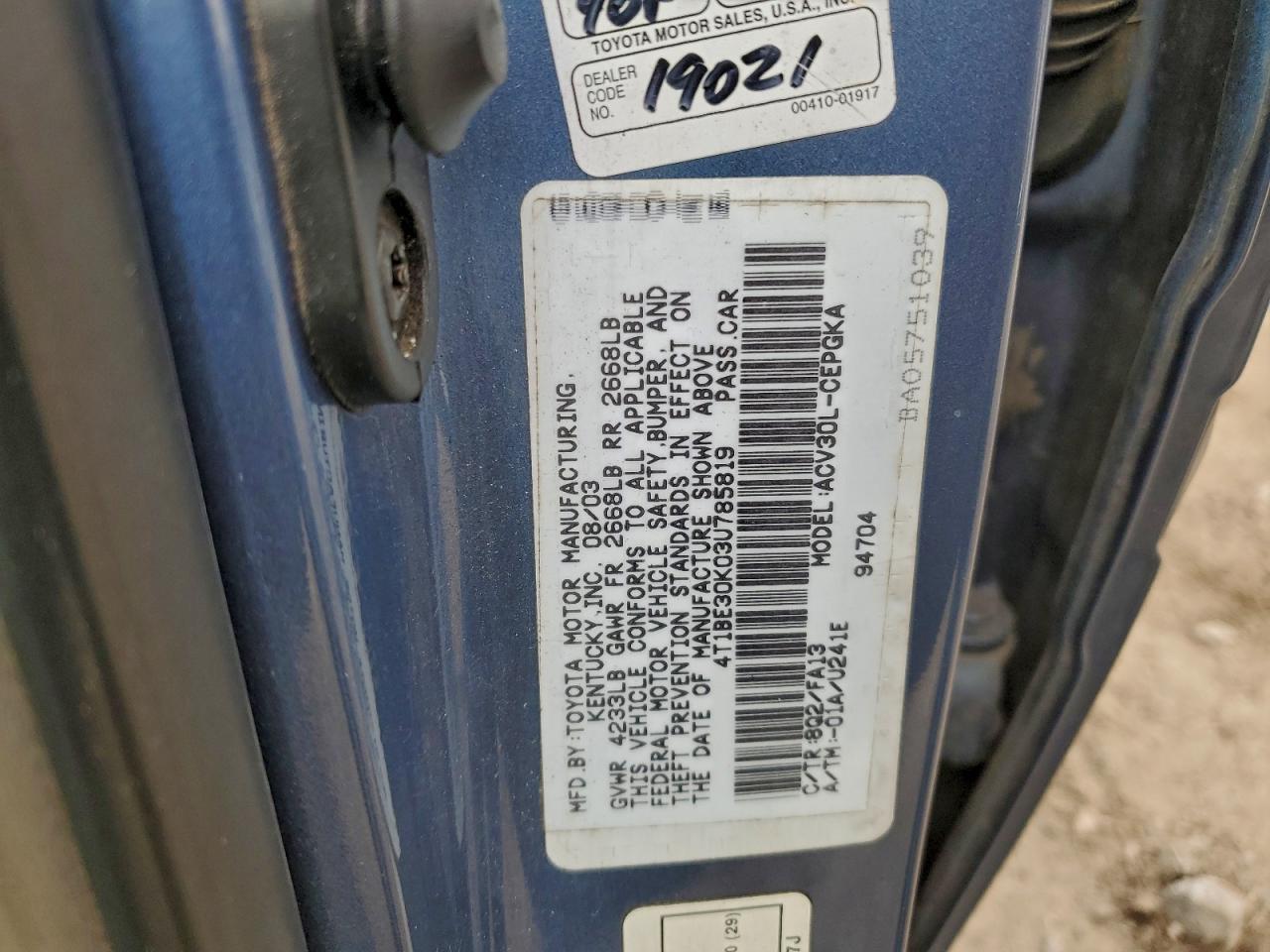 Lot #3311743741 2003 TOYOTA CAMRY LE