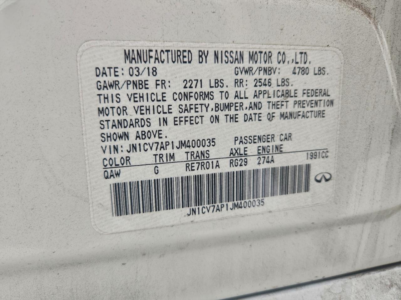 Lot #3316774405 2018 INFINITI Q50 PURE