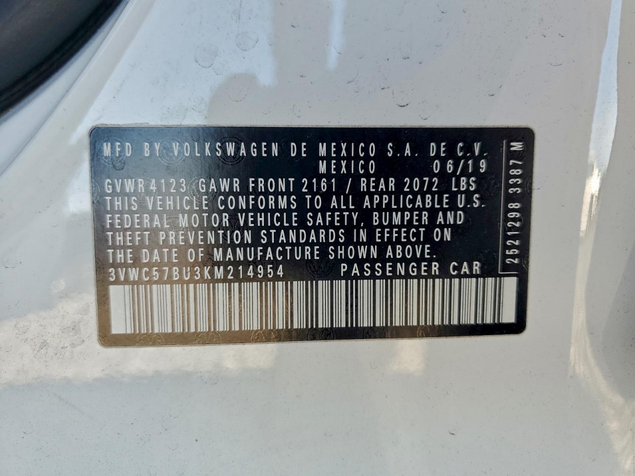 Lot #3311745724 2019 VOLKSWAGEN JETTA S