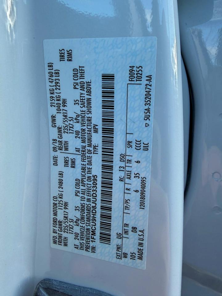 Lot #3312290782 2018 FORD ESCAPE SEL