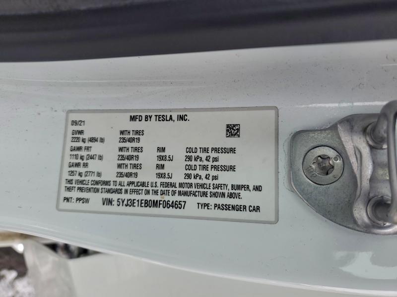 2021 TESLA MODEL 3 #3308324257