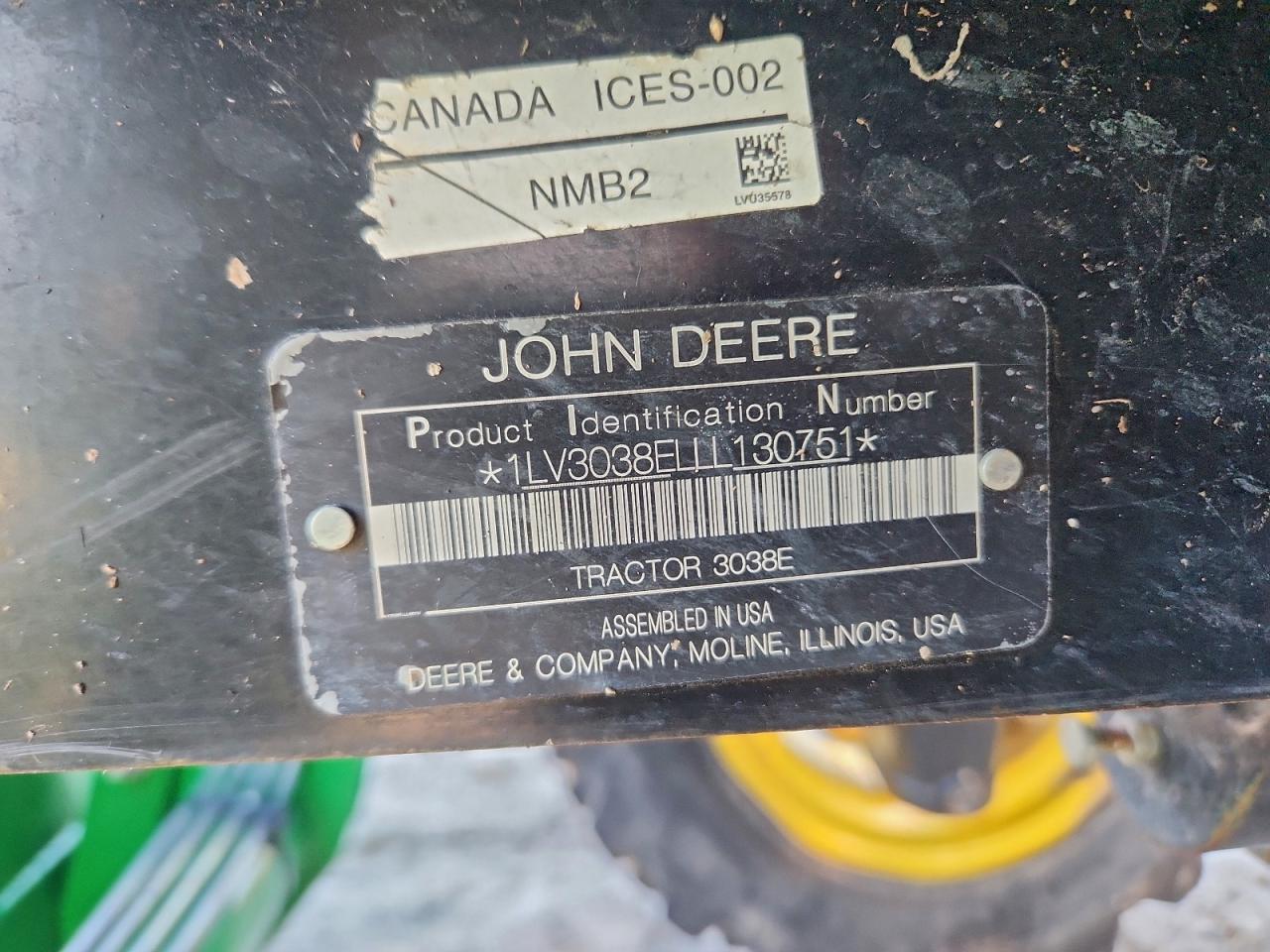 Lot #3315554778 2020 JOHN DEERE 3038E