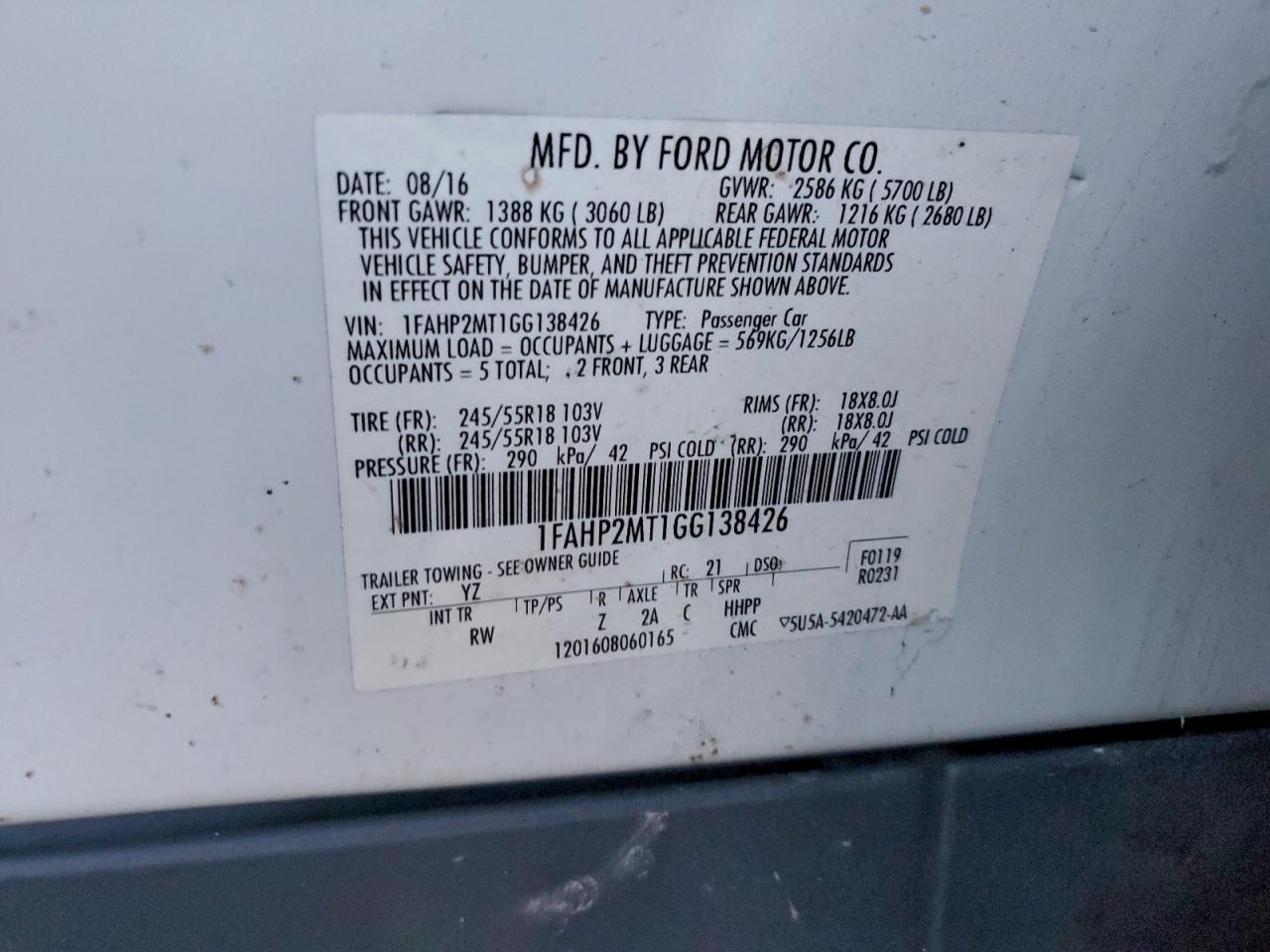 Lot #3316081242 2016 FORD TAURUS POL