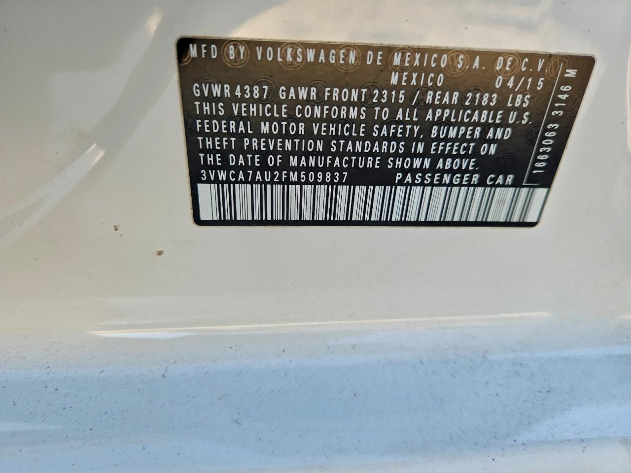 Lot #3316819405 2015 VOLKSWAGEN GOLF SPORT