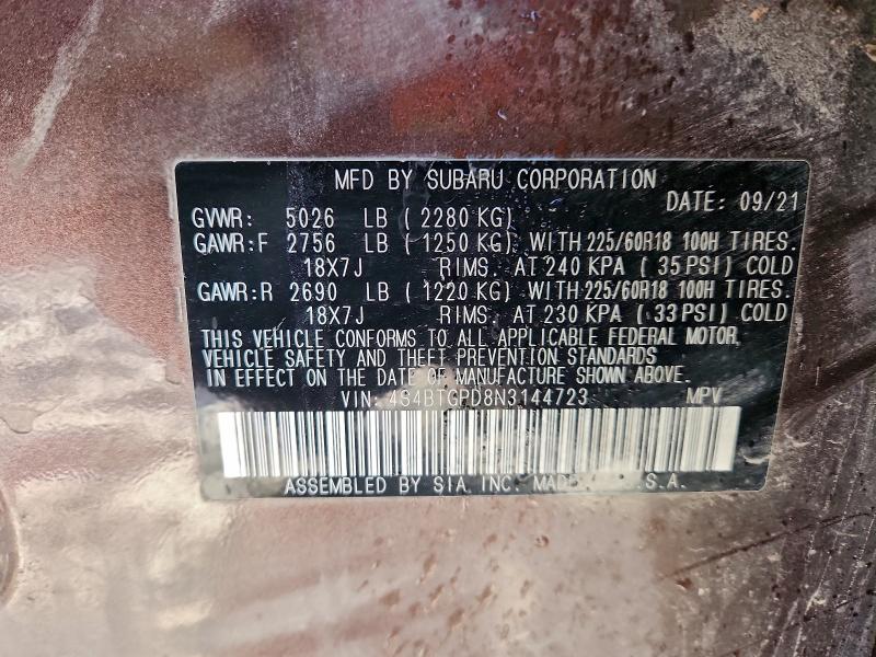 2022 SUBARU OUTBACK TO #3315726361