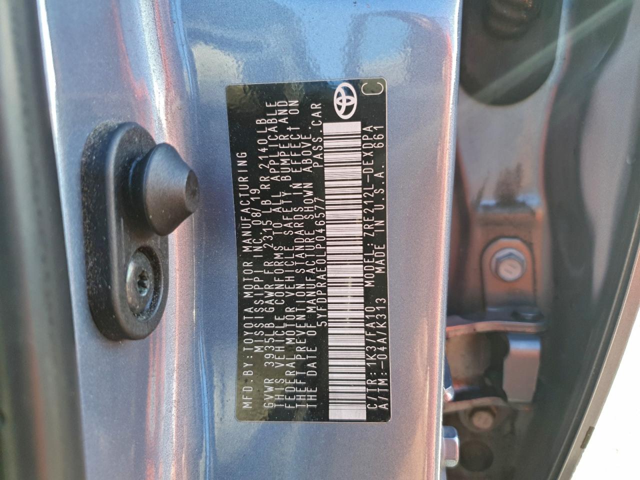 Lot #3302843912 2020 TOYOTA COROLLA L