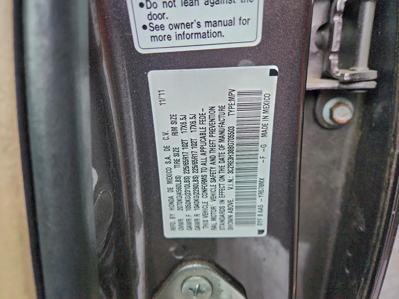 Lot #3305400334 2011 HONDA CR-V LX