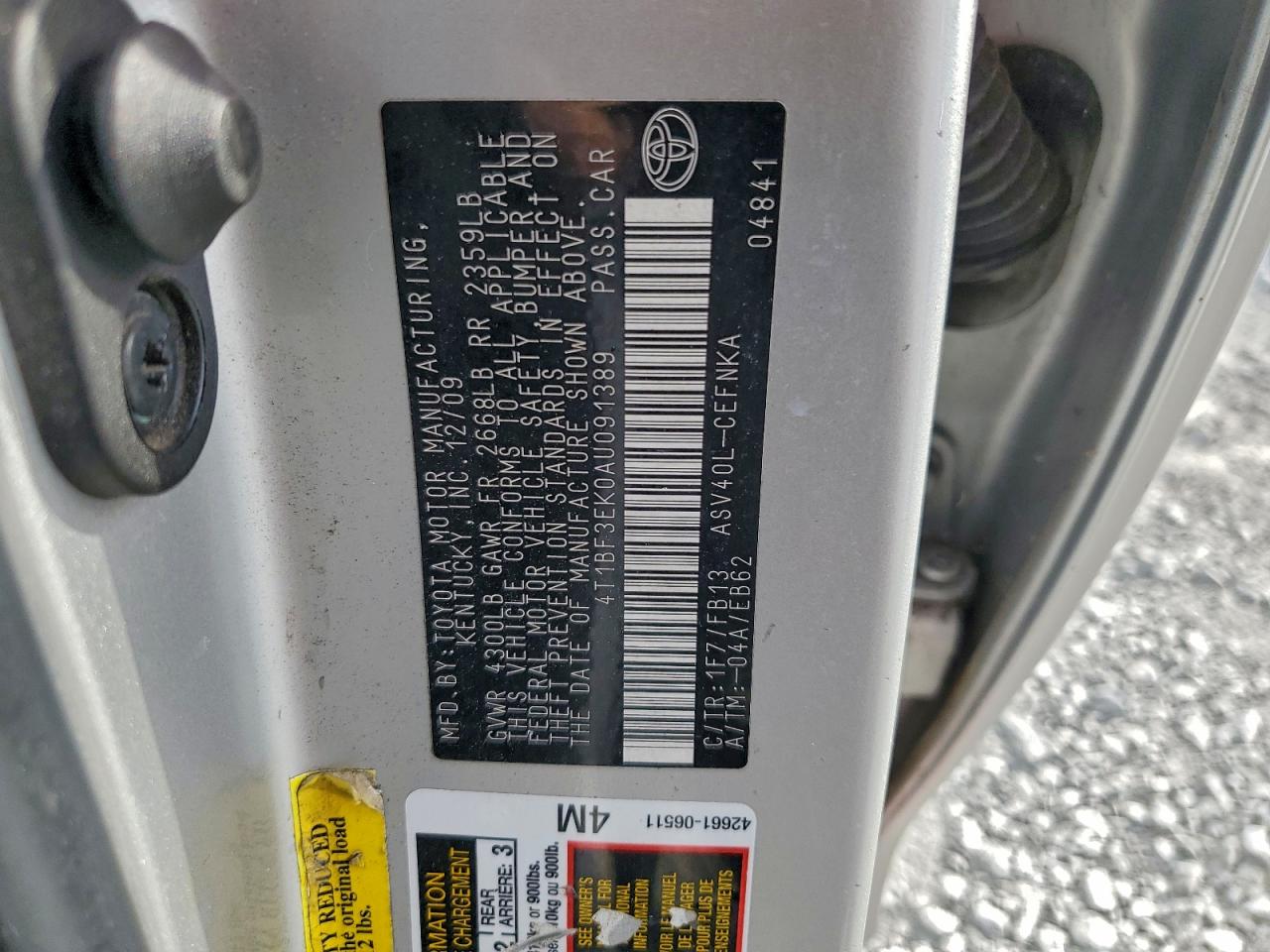 Lot #3304523446 2010 TOYOTA CAMRY BASE