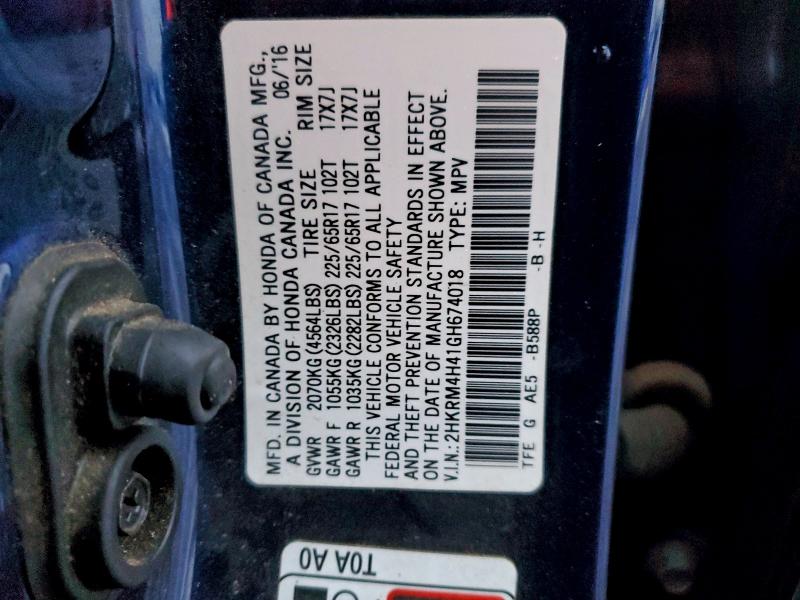 2016 HONDA CR-V SE #3305692717