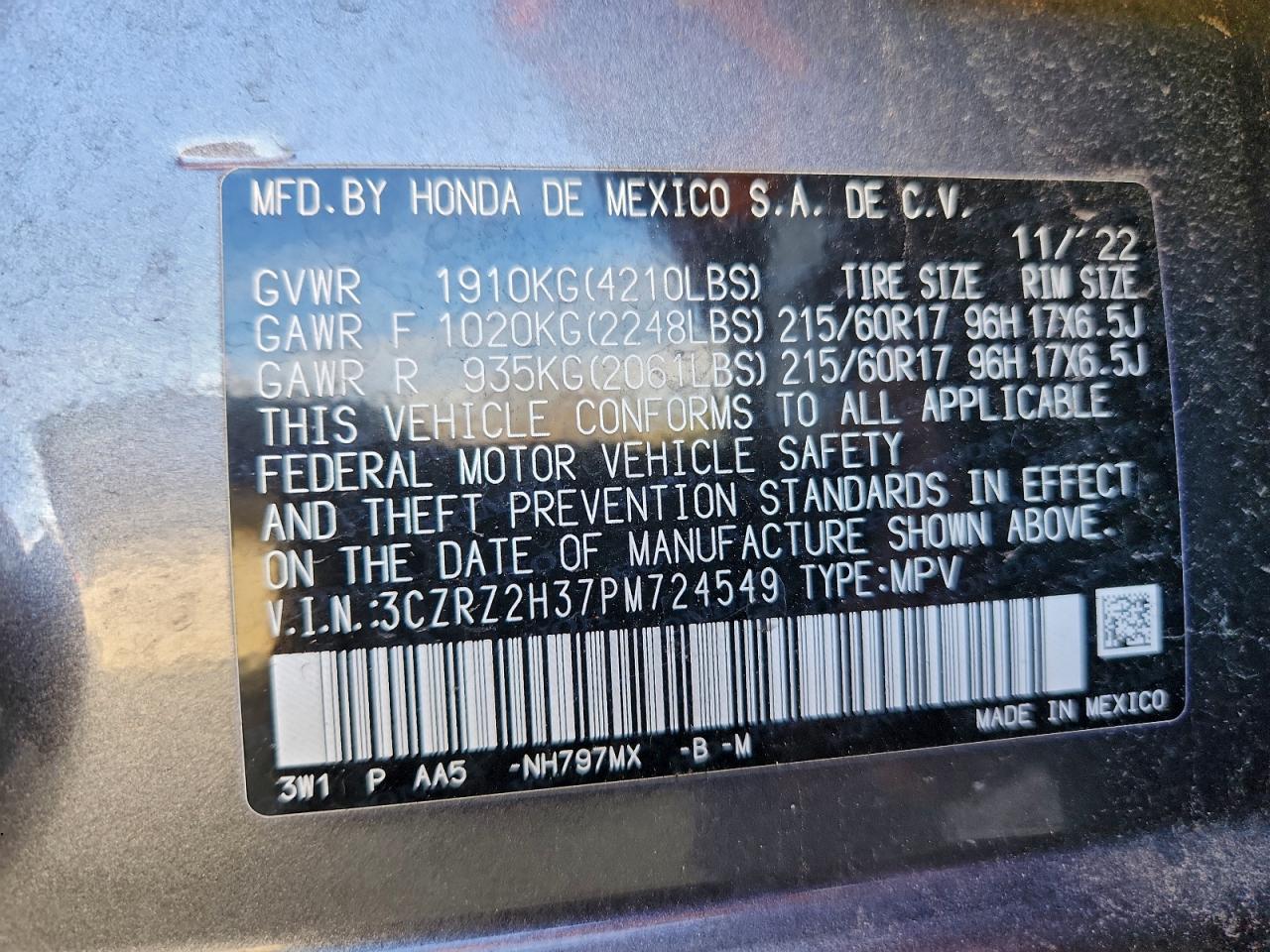 Lot #3311698246 2023 HONDA HR-V LX