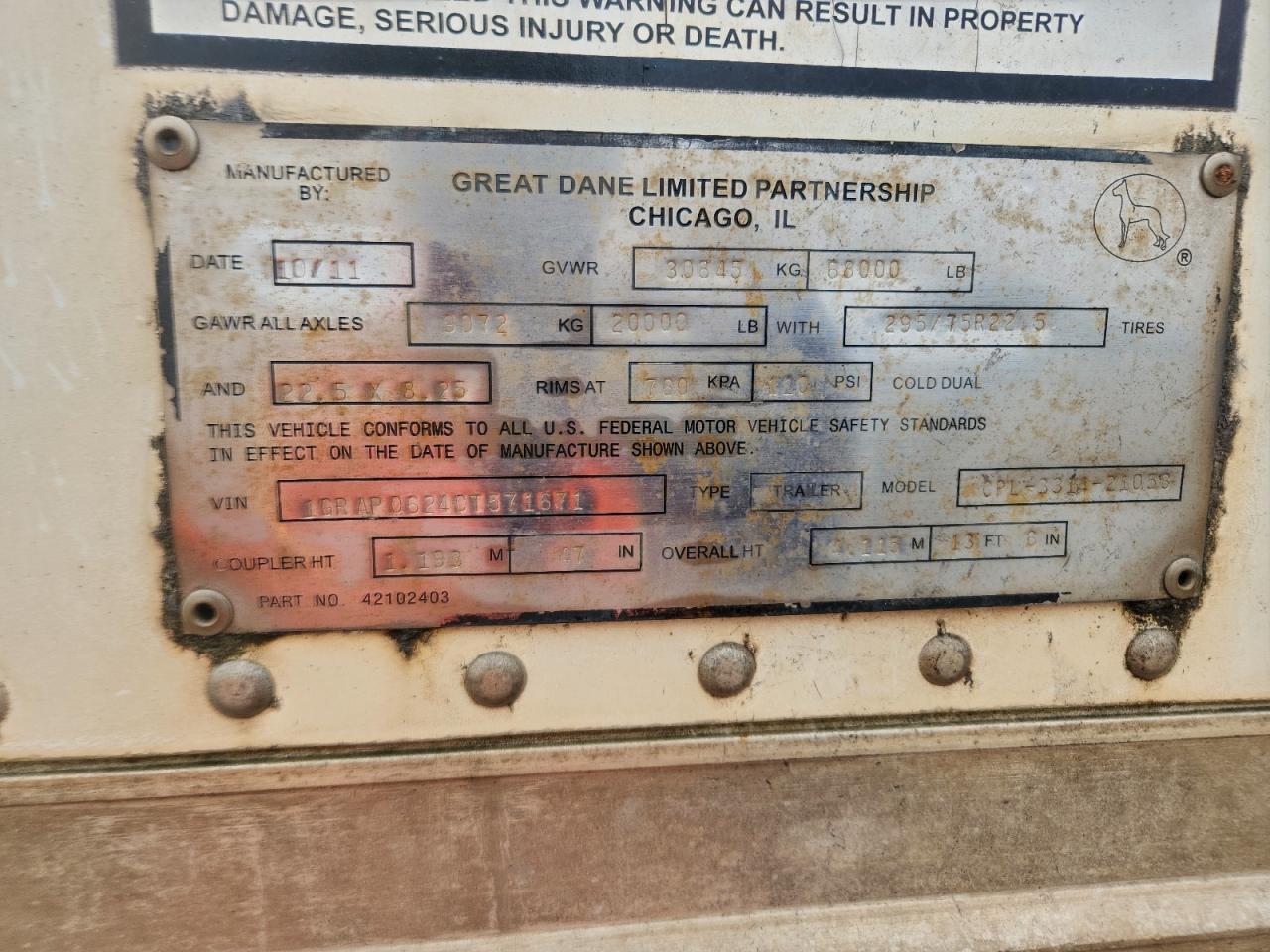 Lot #3317797106 2012 GREAT DANE 53 FT