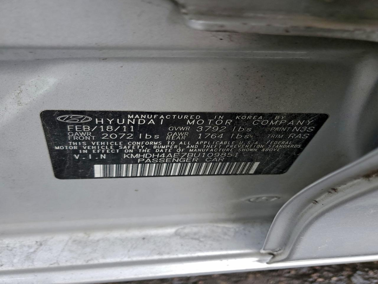 Lot #3309287652 2011 HYUNDAI ELANTRA GL