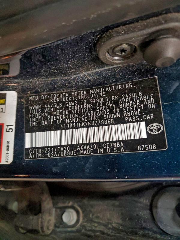 2019 TOYOTA CAMRY L #3311473289