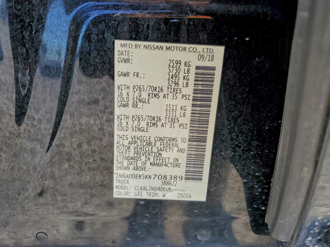 Lot #3311759735 2019 NISSAN FRONTIER S