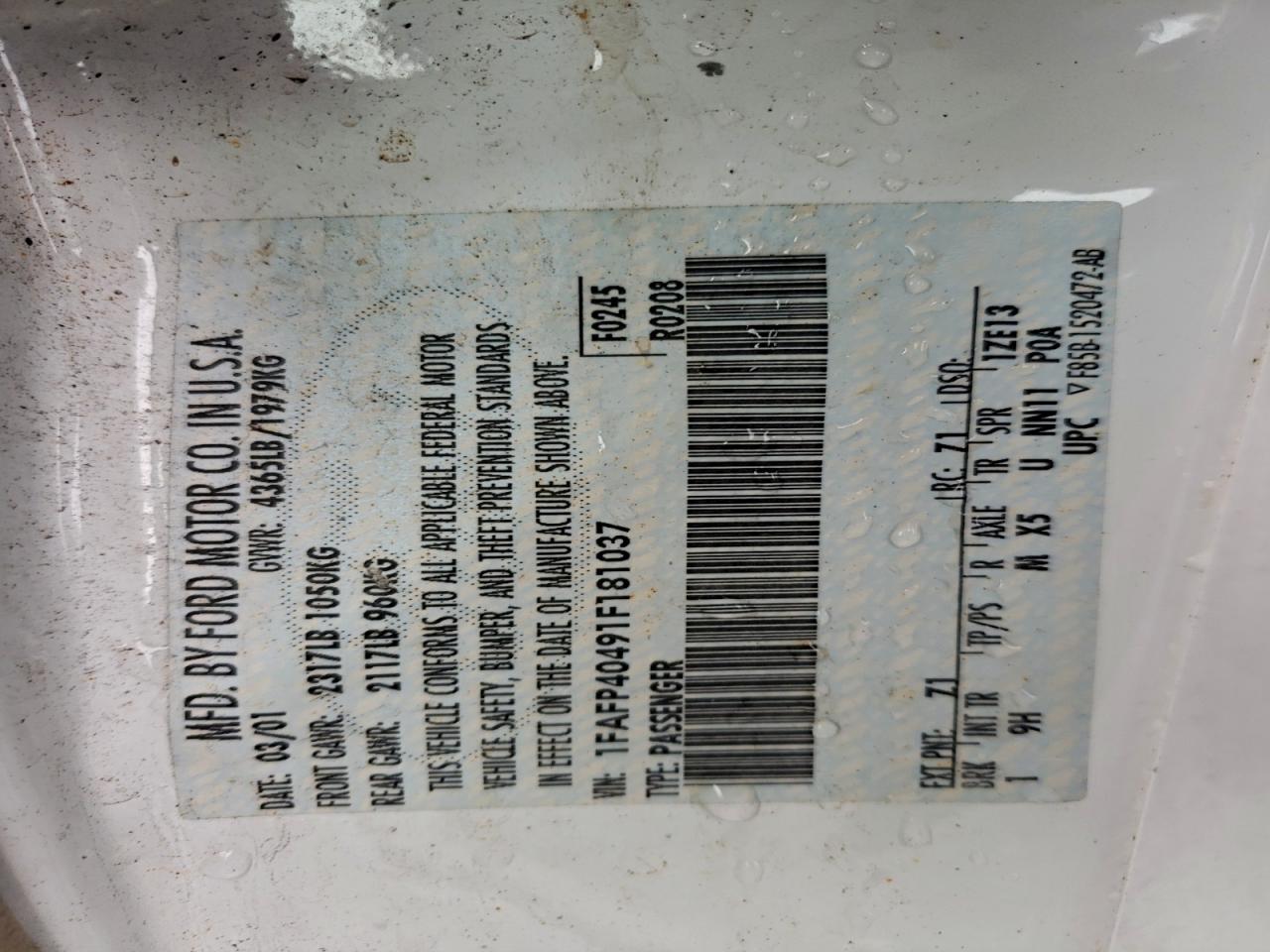 Lot #3311656267 2001 FORD MUSTANG