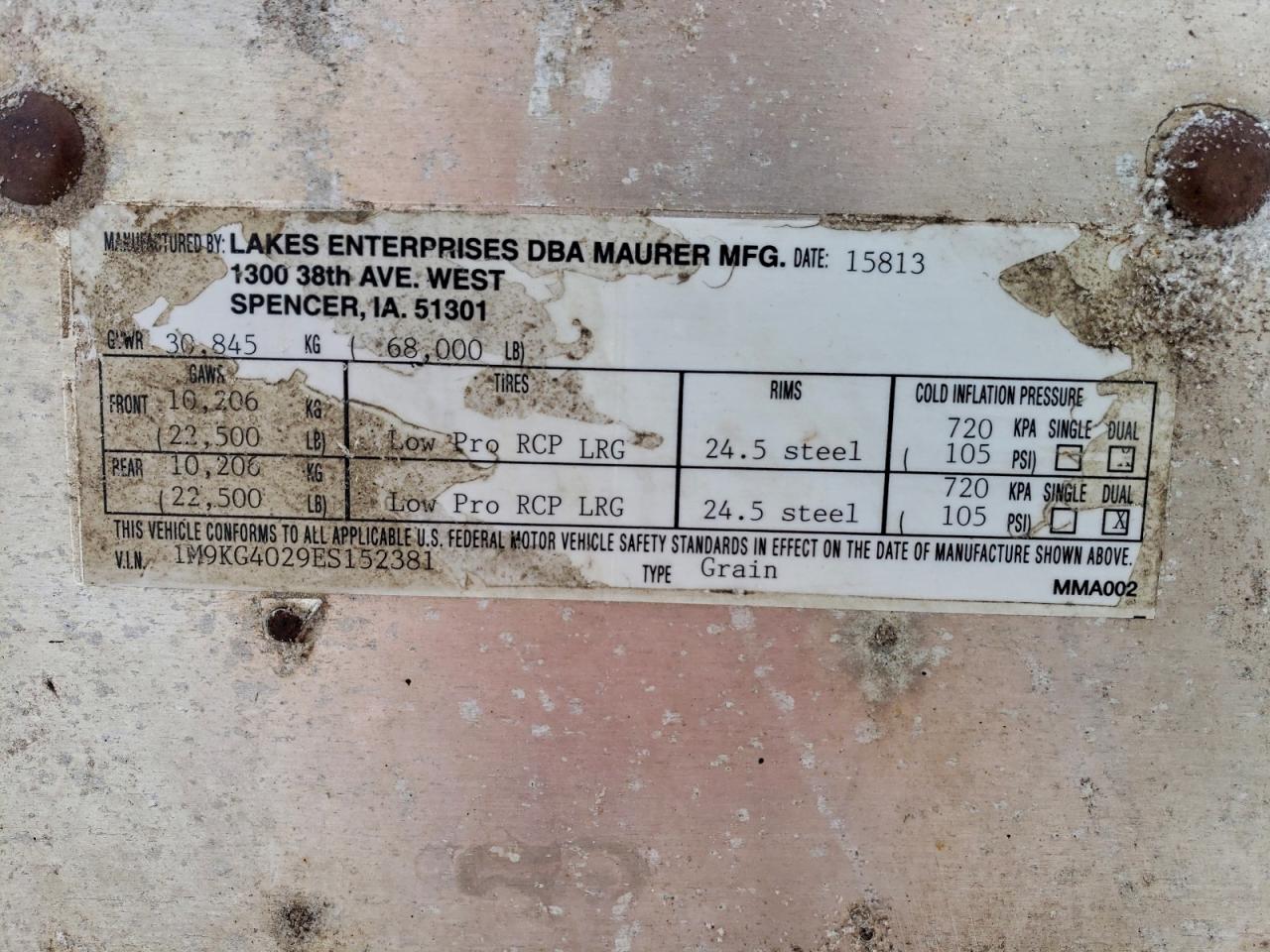 Lot #3317884920 2014 MAURER GRN TRL