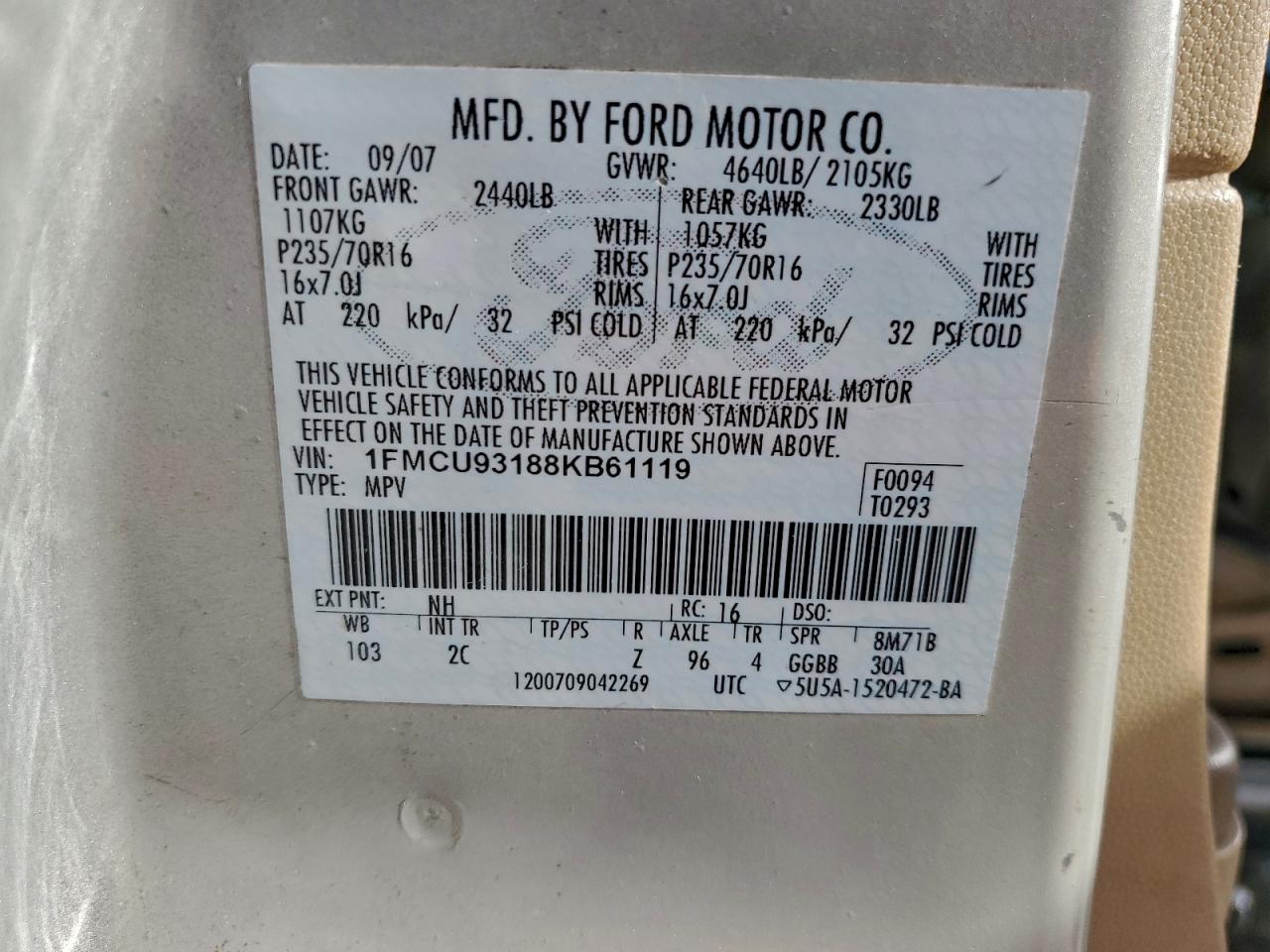 Lot #3309497600 2008 FORD ESCAPE XLT