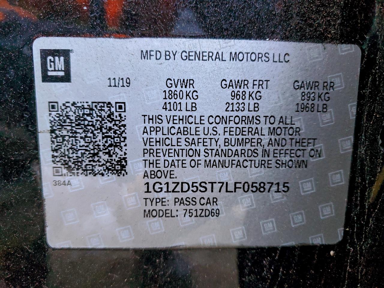 Lot #3310441327 2020 CHEVROLET MALIBU LT