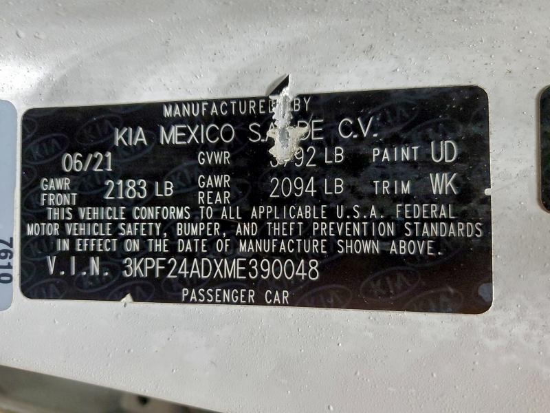 2021 KIA FORTE FE #3311473302