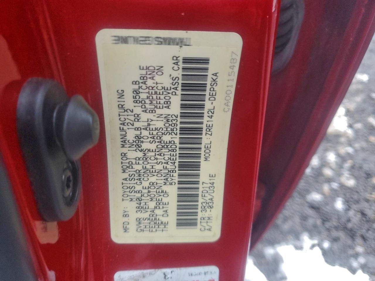 Lot #3309194630 2013 TOYOTA COROLLA BA