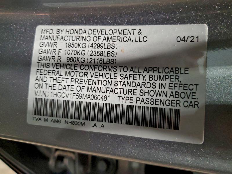 2021 HONDA ACCORD EXL #3305352306