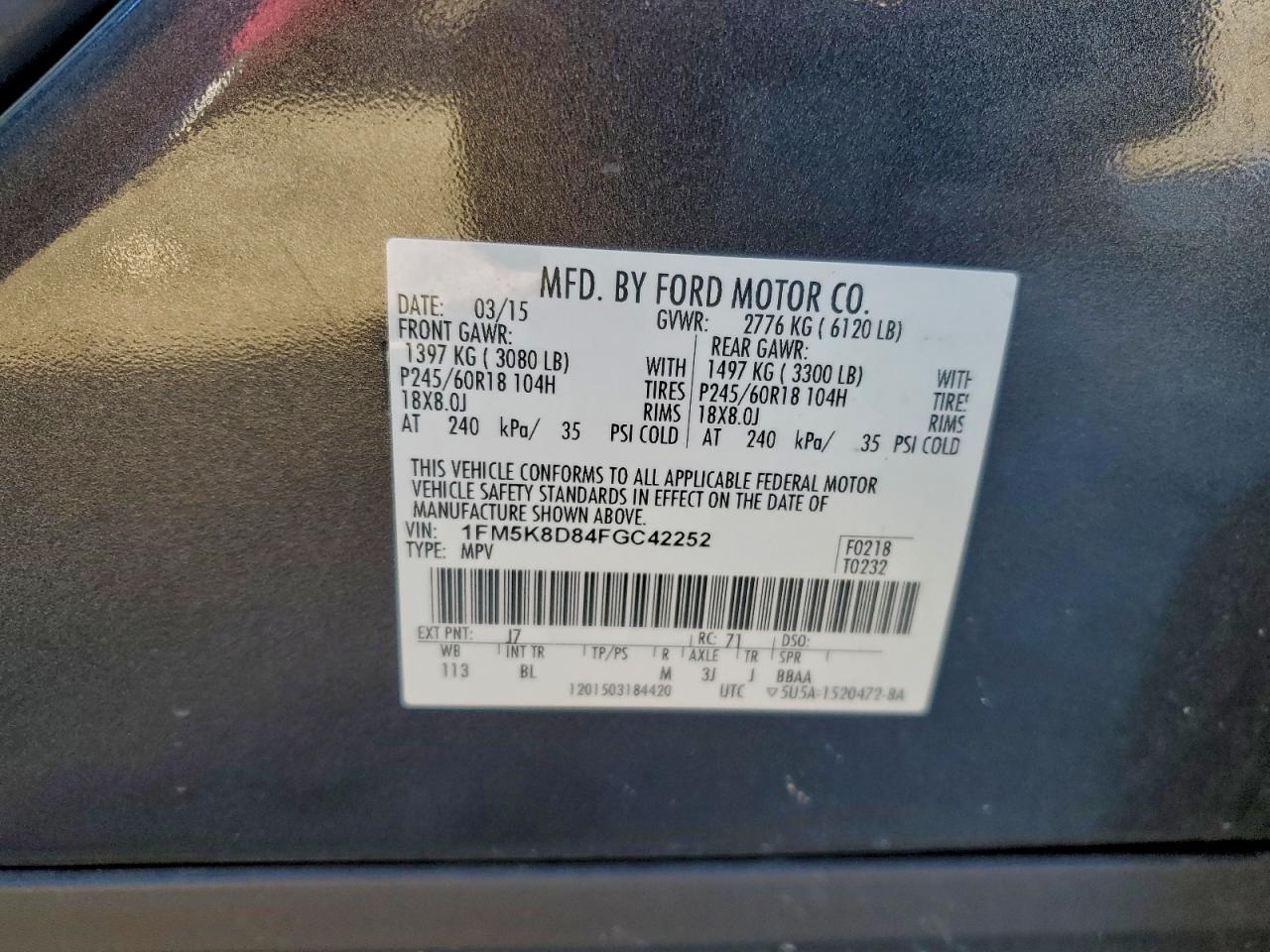 Lot #3302499758 2015 FORD EXPLORER X