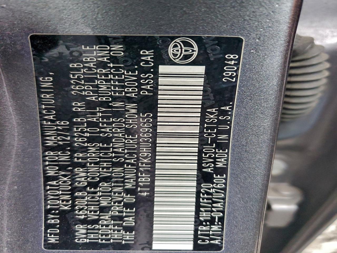 Lot #3311701256 2017 TOYOTA CAMRY LE