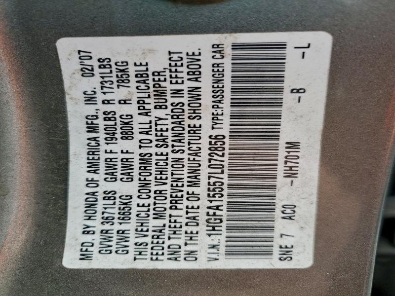 2007 HONDA CIVIC LX #3301668663