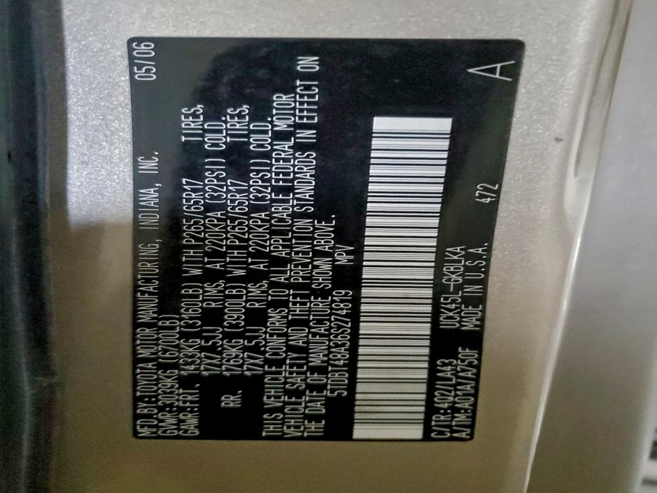 Lot #3308290165 2006 TOYOTA SEQUOIA LI