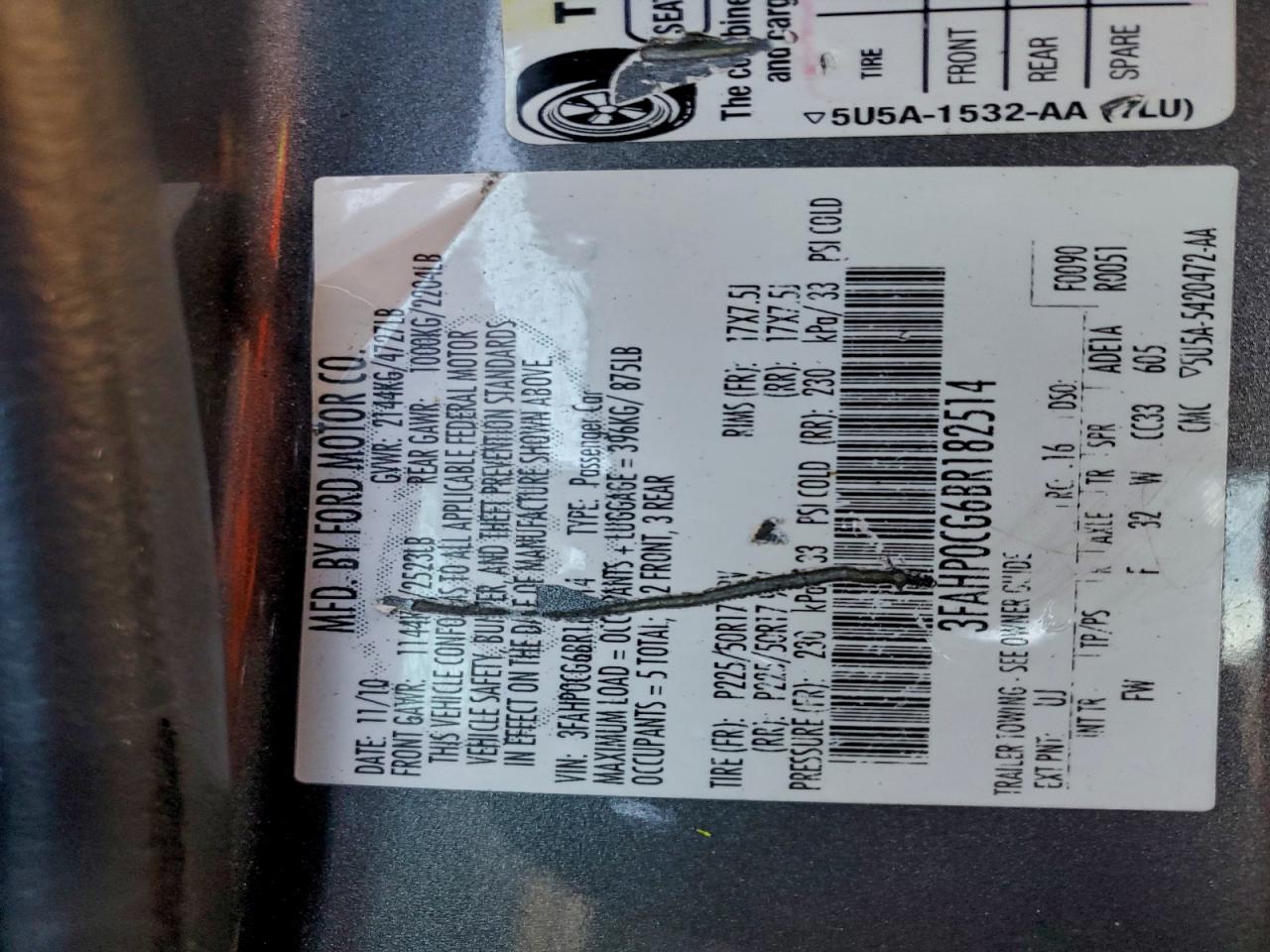 Lot #3309627105 2011 FORD FUSION SEL