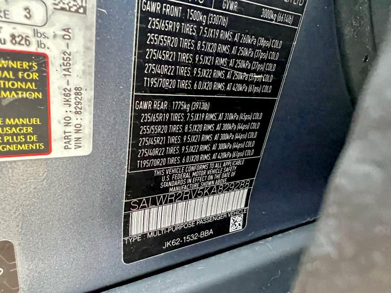 2019 LAND ROVER RANGE ROVE #3303747456