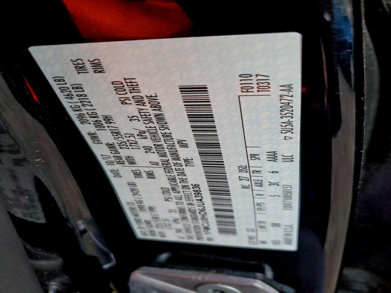 Lot #3308310185 2018 FORD ESCAPE SEL