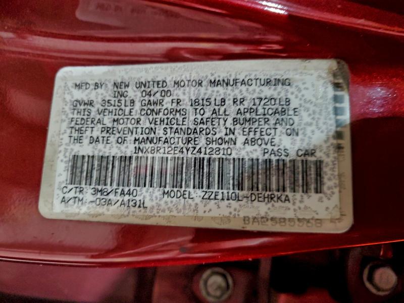 2000 TOYOTA COROLLA VE #3304744945