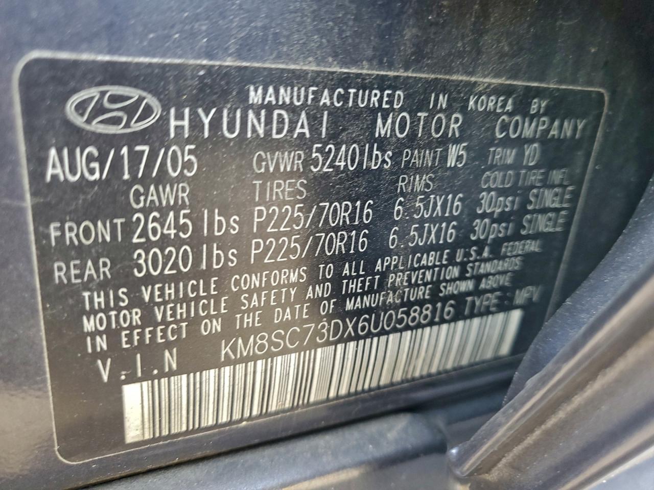 Lot #3311746724 2006 HYUNDAI SANTA FE G