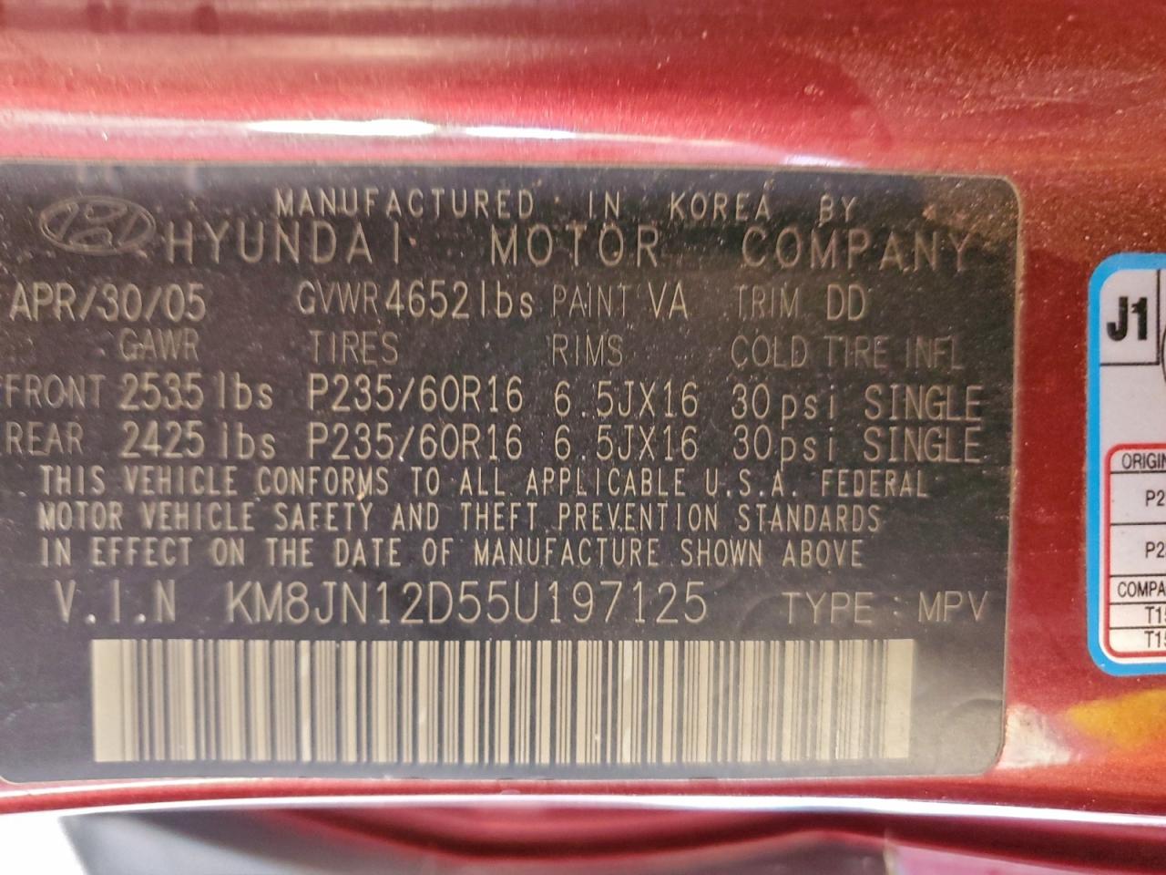 Lot #3311911693 2005 HYUNDAI TUCSON GLS