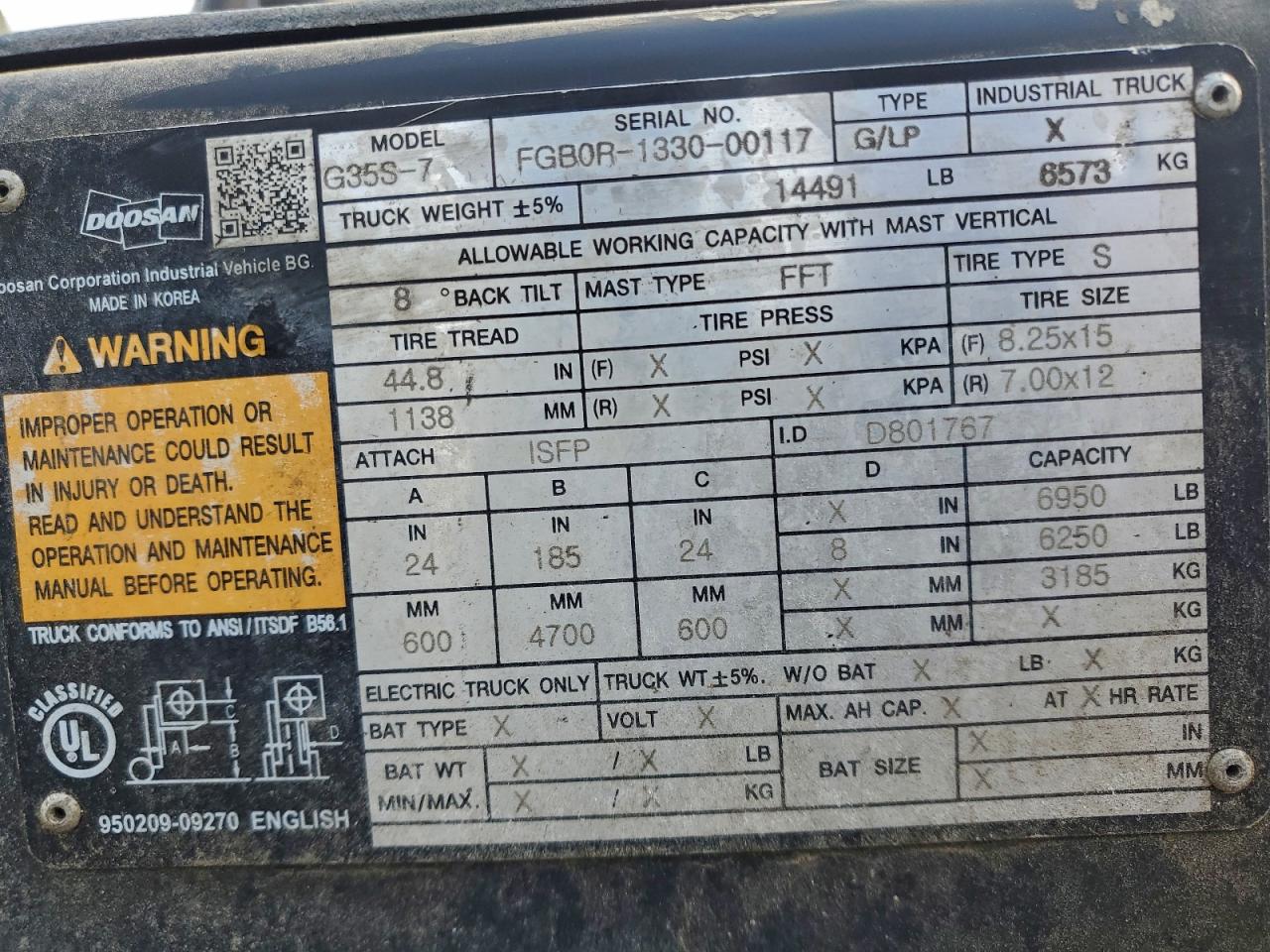 Lot #3317684220 2019 DOOSAN FORKLIFT