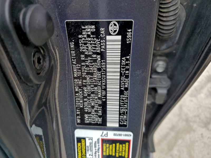 2012 TOYOTA CAMRY BASE #3302938620