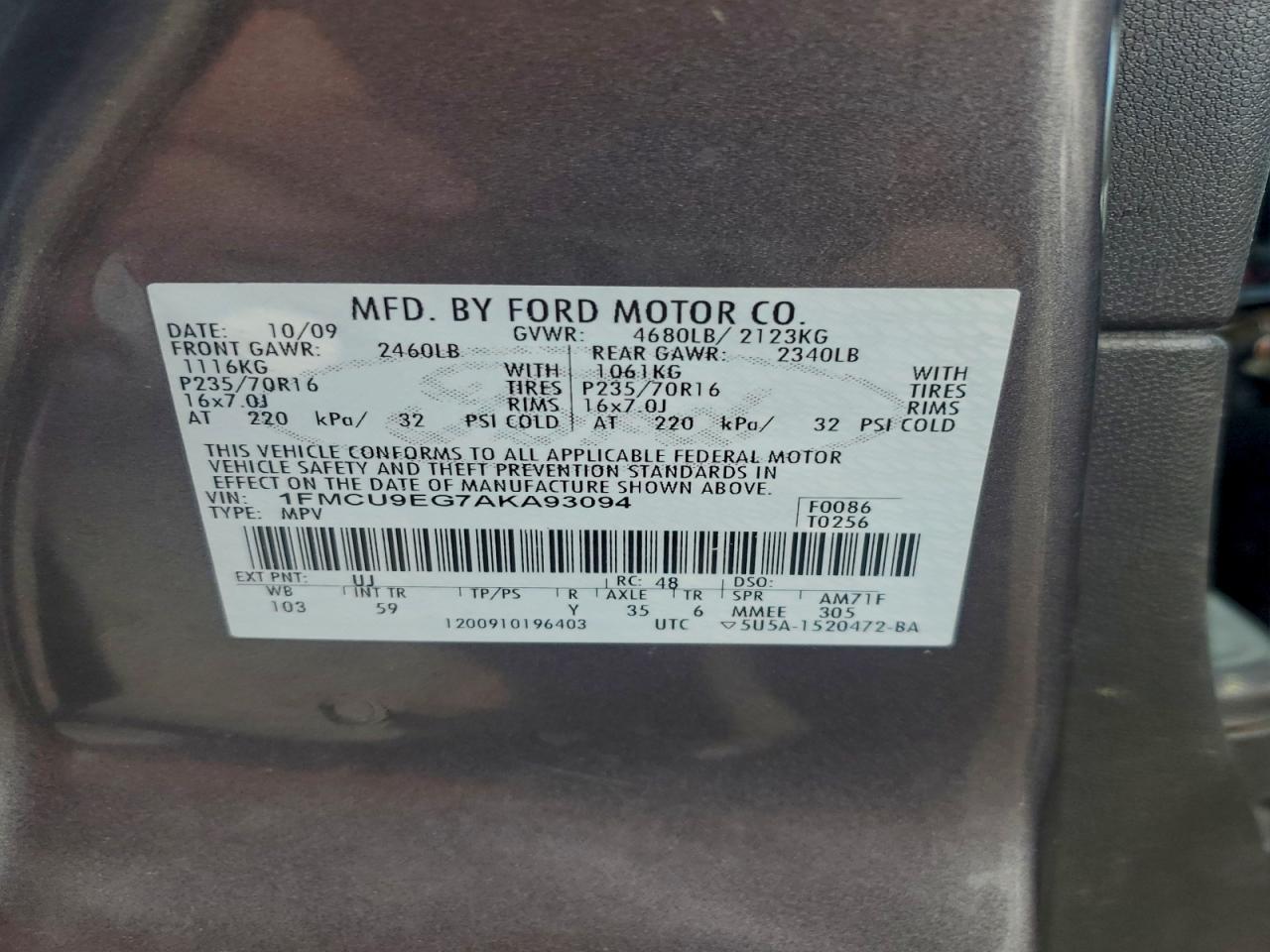 Lot #3316788402 2010 FORD ESCAPE LIM