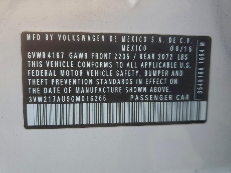 2016 VOLKSWAGEN GOLF S/SE #3304622451