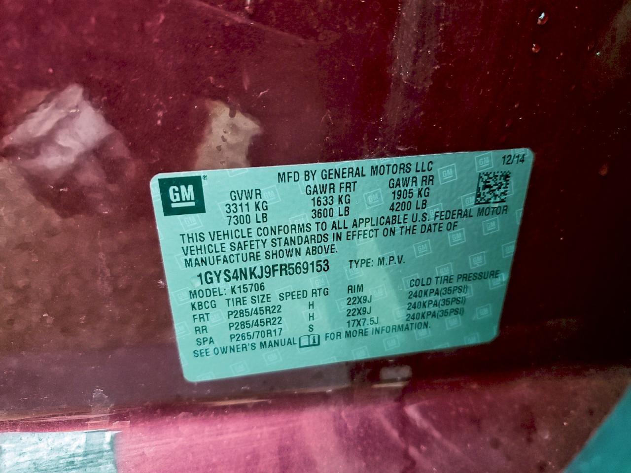 Lot #3311581760 2015 CADILLAC ESCALADE P