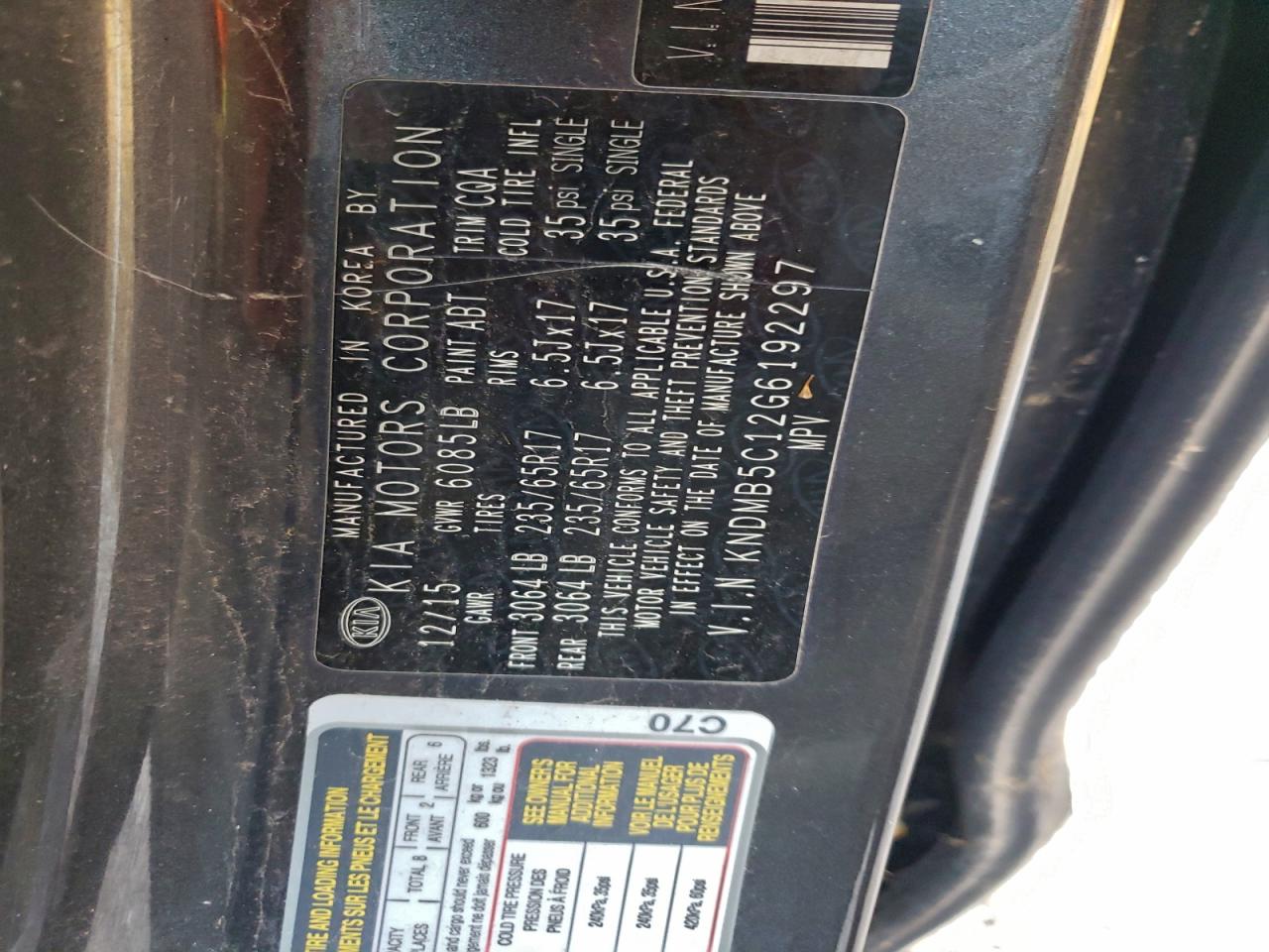 Lot #3302708006 2016 KIA SEDONA LX