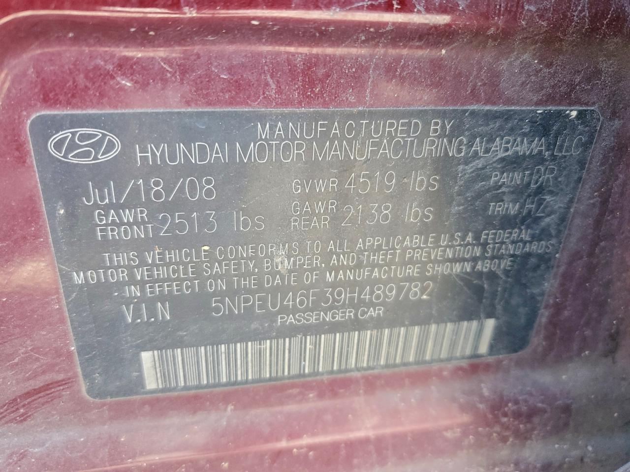 Lot #3301855972 2009 HYUNDAI SONATA SE