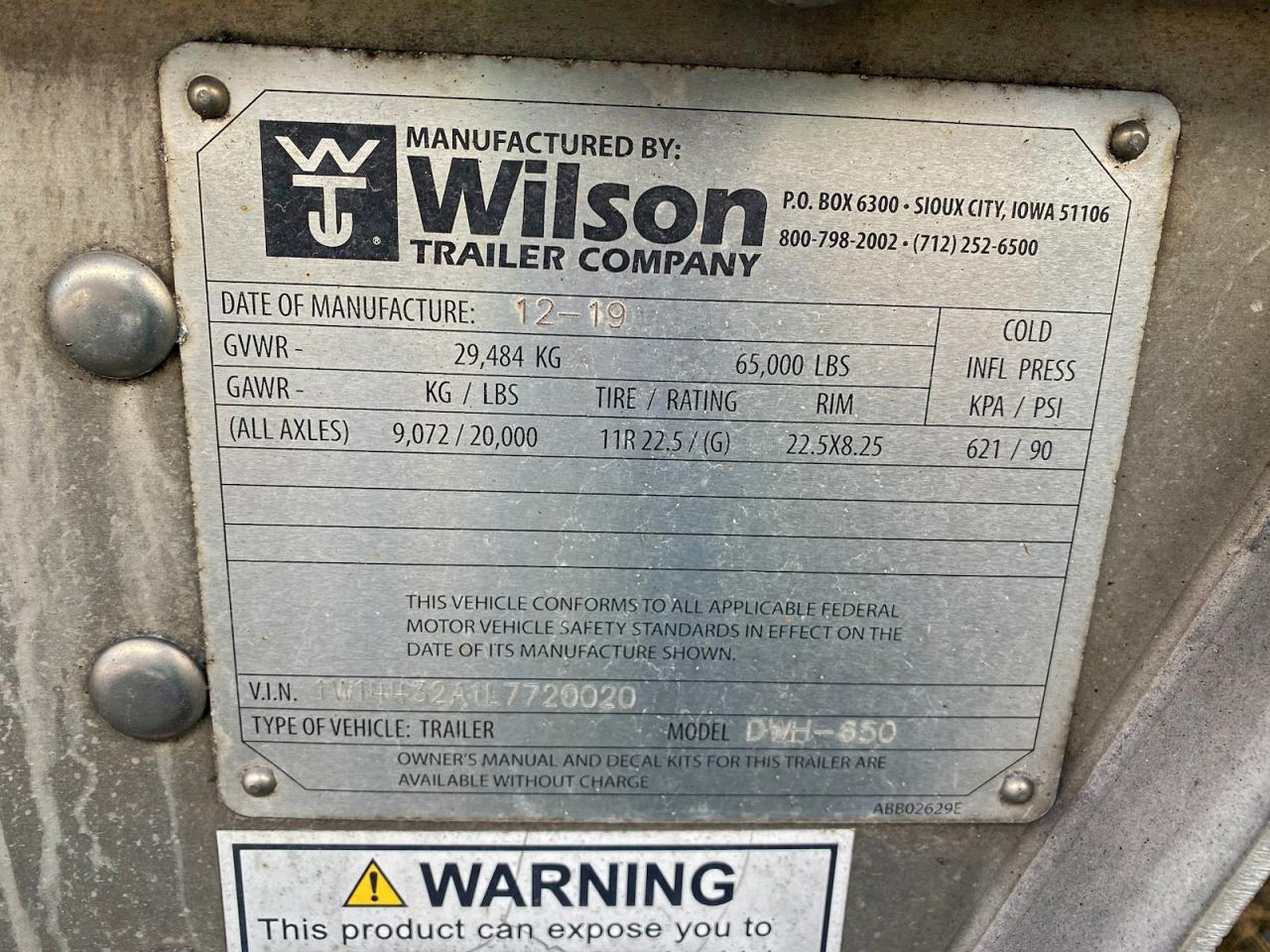 Lot #3305375310 2020 WILSON TRAILER