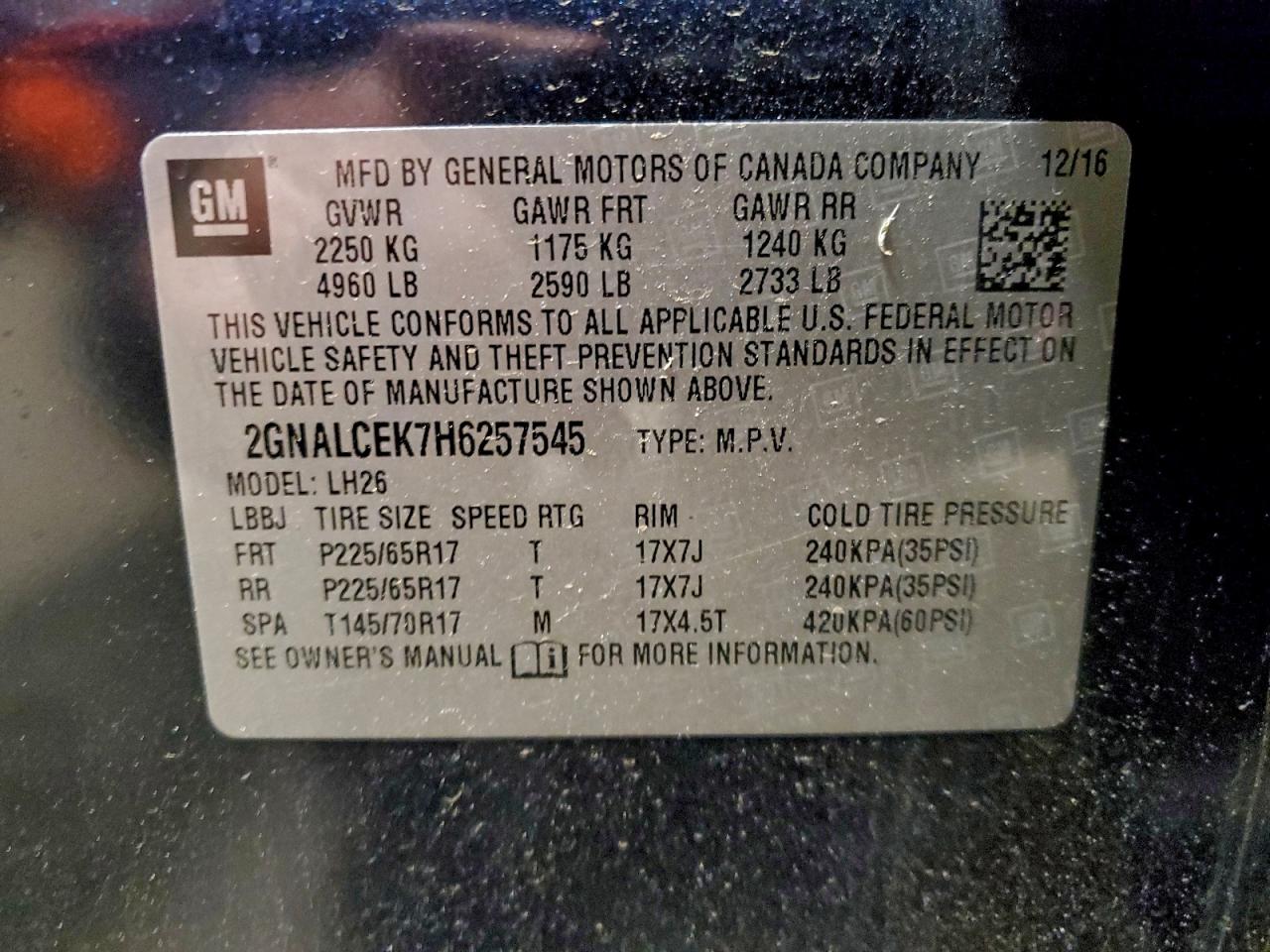 Lot #3311719243 2017 CHEVROLET EQUINOX LT