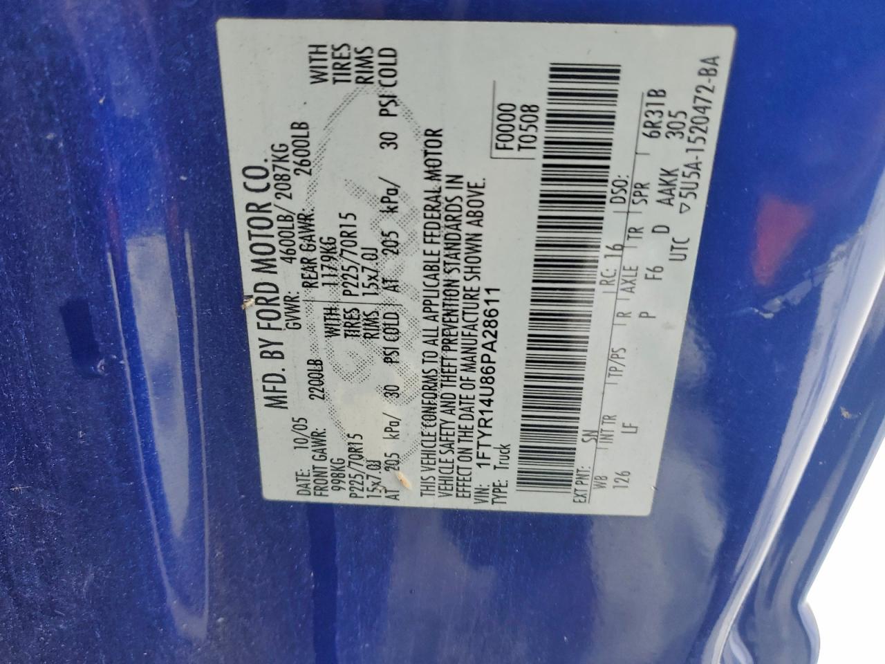 Lot #3302687032 2006 FORD RANGER SUP