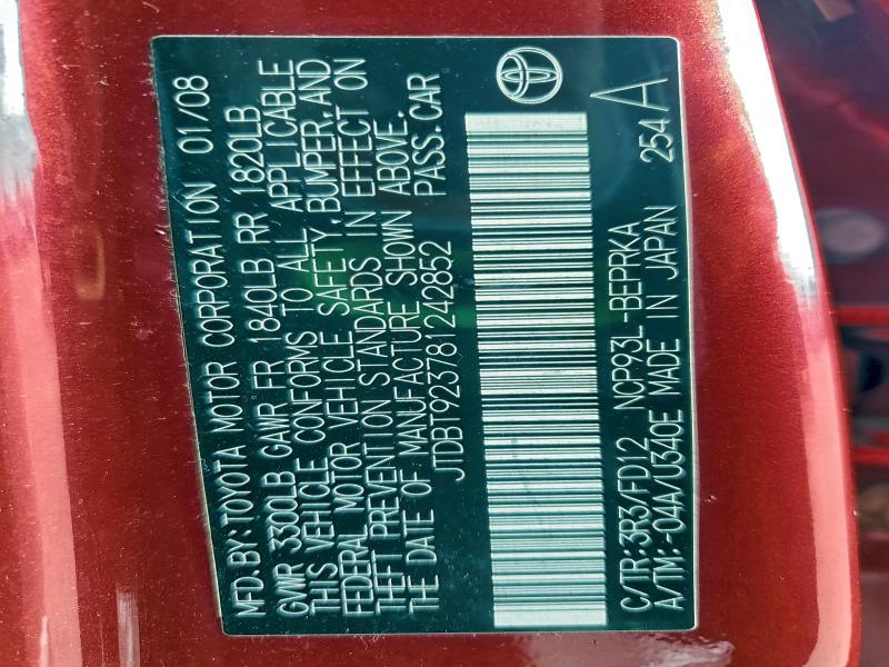 2008 TOYOTA YARIS #3304512442