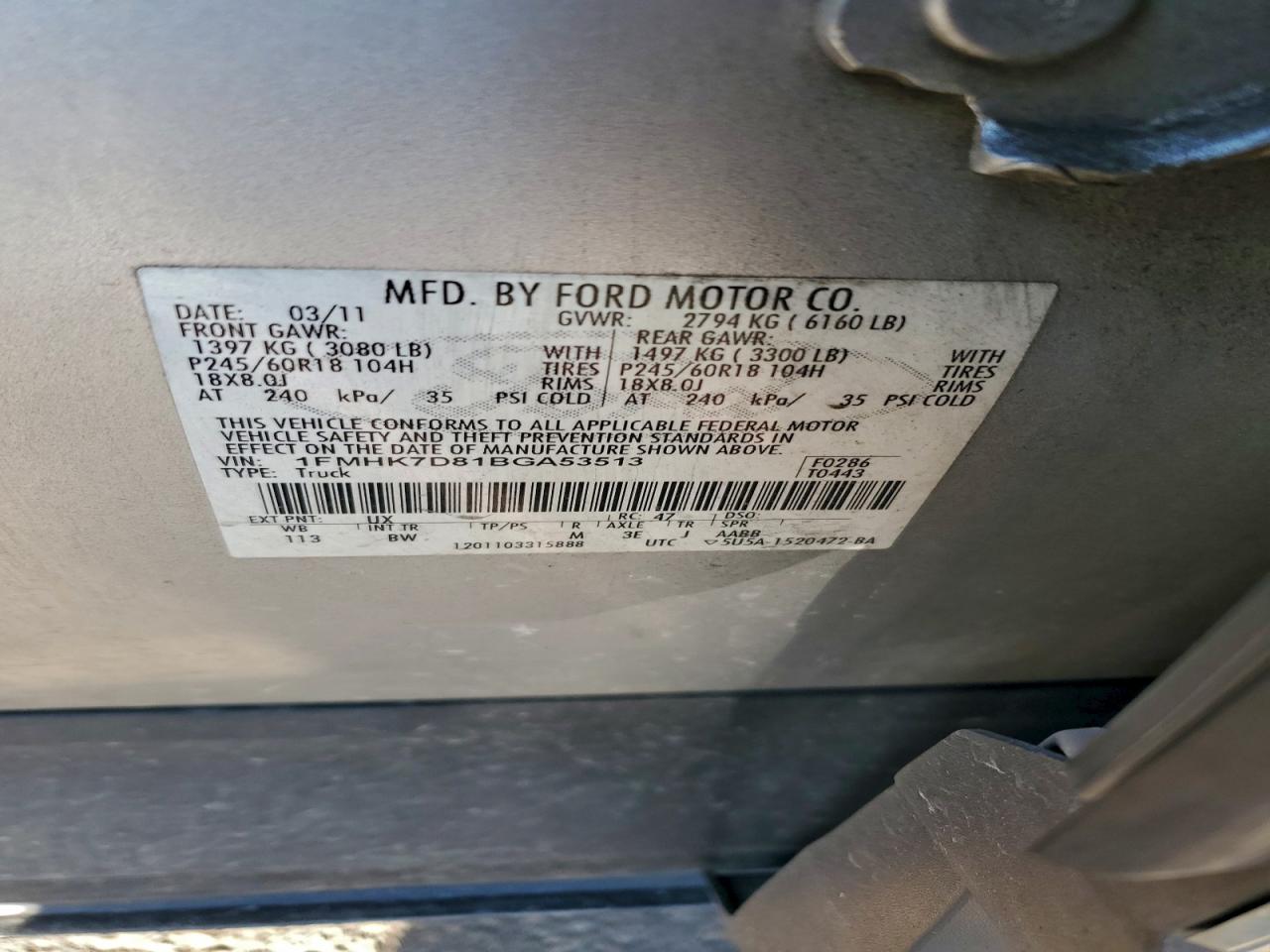 Lot #3317800116 2011 FORD EXPLORER X